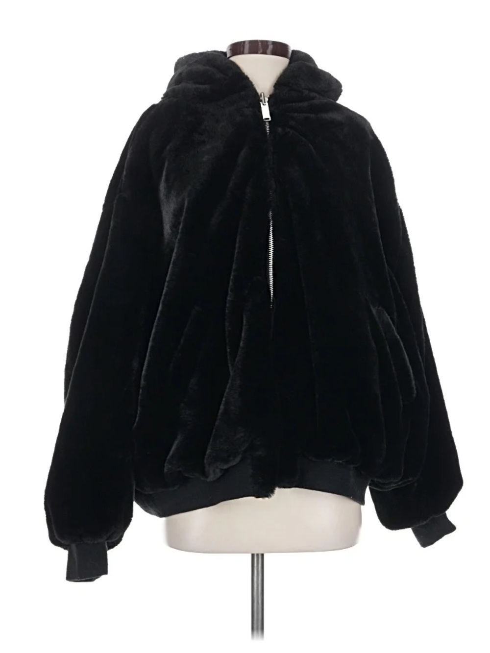 Zara Plush Hooded Black Faux-Fur Jacket